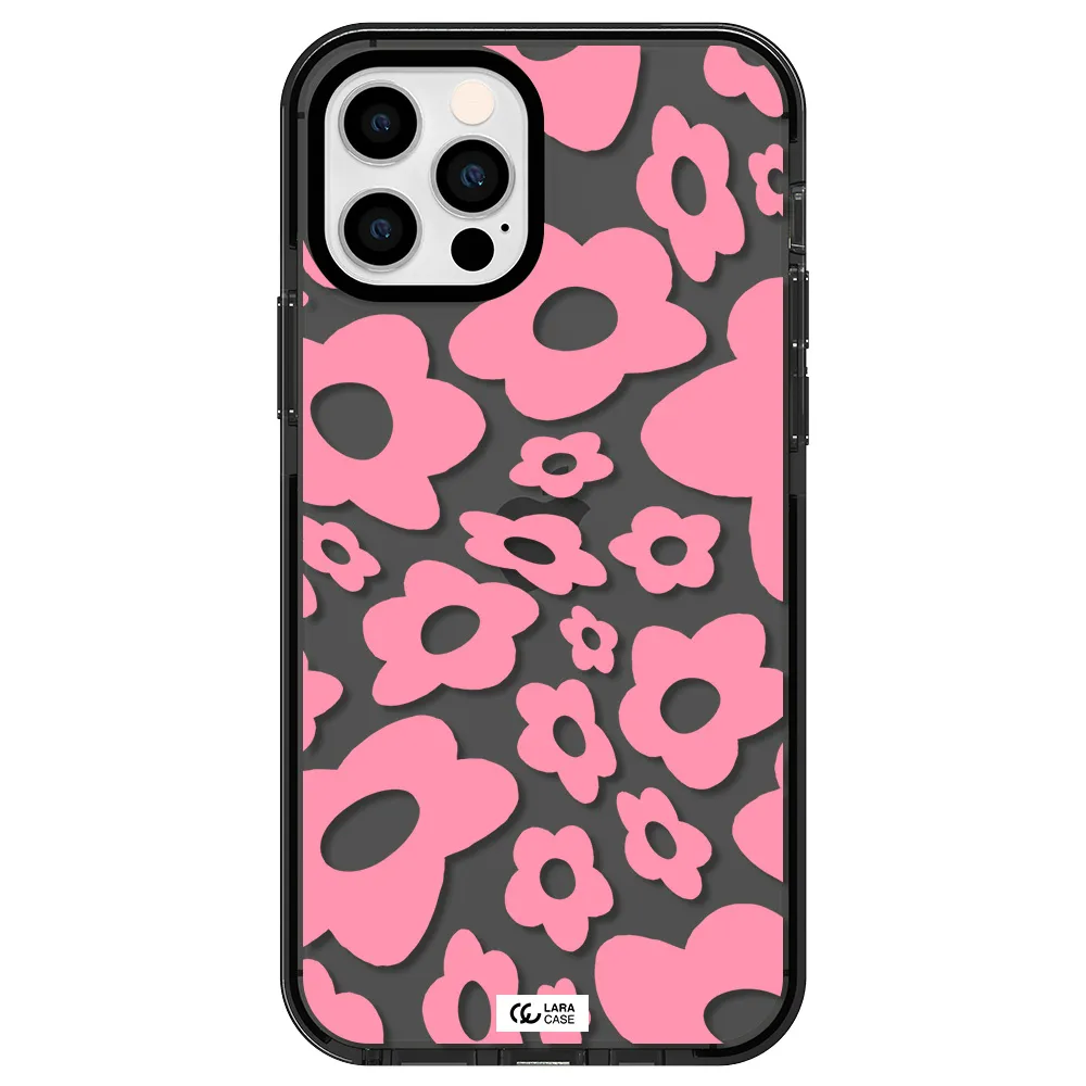 Five Petal Pink Flower Apple iPhone 12 pro impact Smoke Black Case