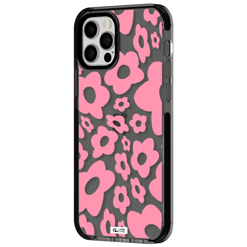 Five Petal Pink Flower Apple iPhone 12 pro impact Smoke Black Case