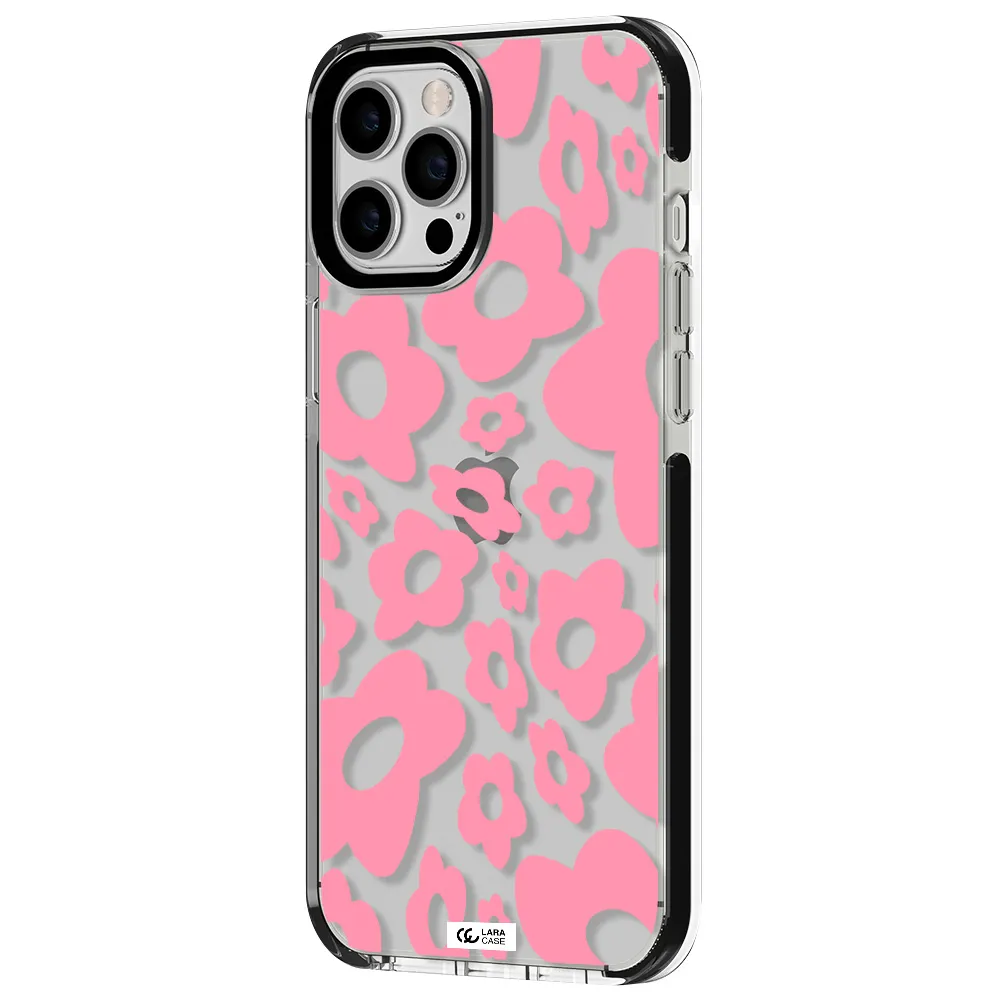 Five Petal Pink Flower Apple iPhone 12 pro max impact black border Case
