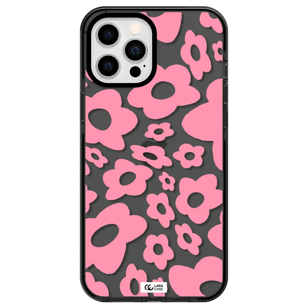 Five Petal Pink Flower Apple iPhone 12 pro max impact Smoke Black Case