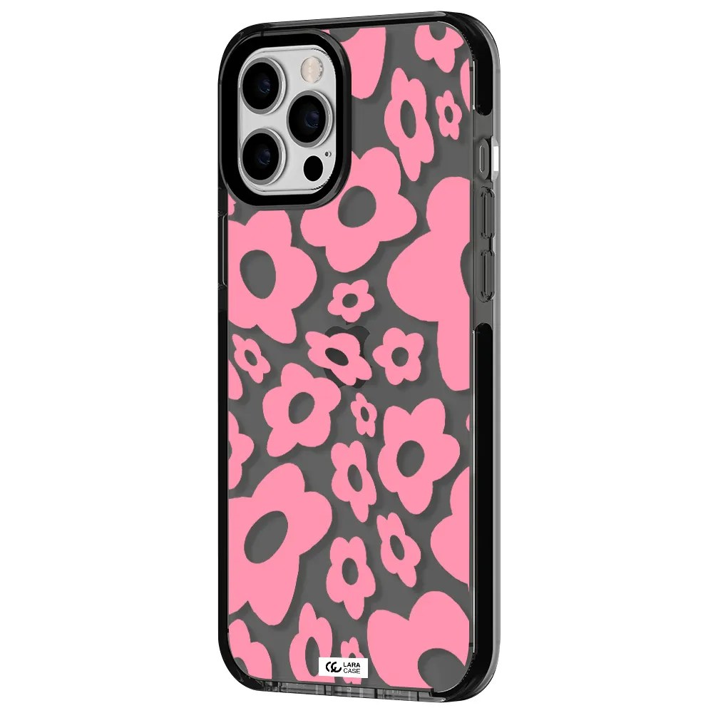 Five Petal Pink Flower Apple iPhone 12 pro max impact Smoke Black Case
