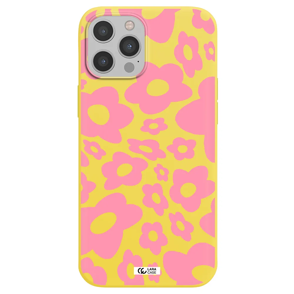 Five Petal Pink Flower Apple iPhone 12 pro max Silicone canary yellow Case