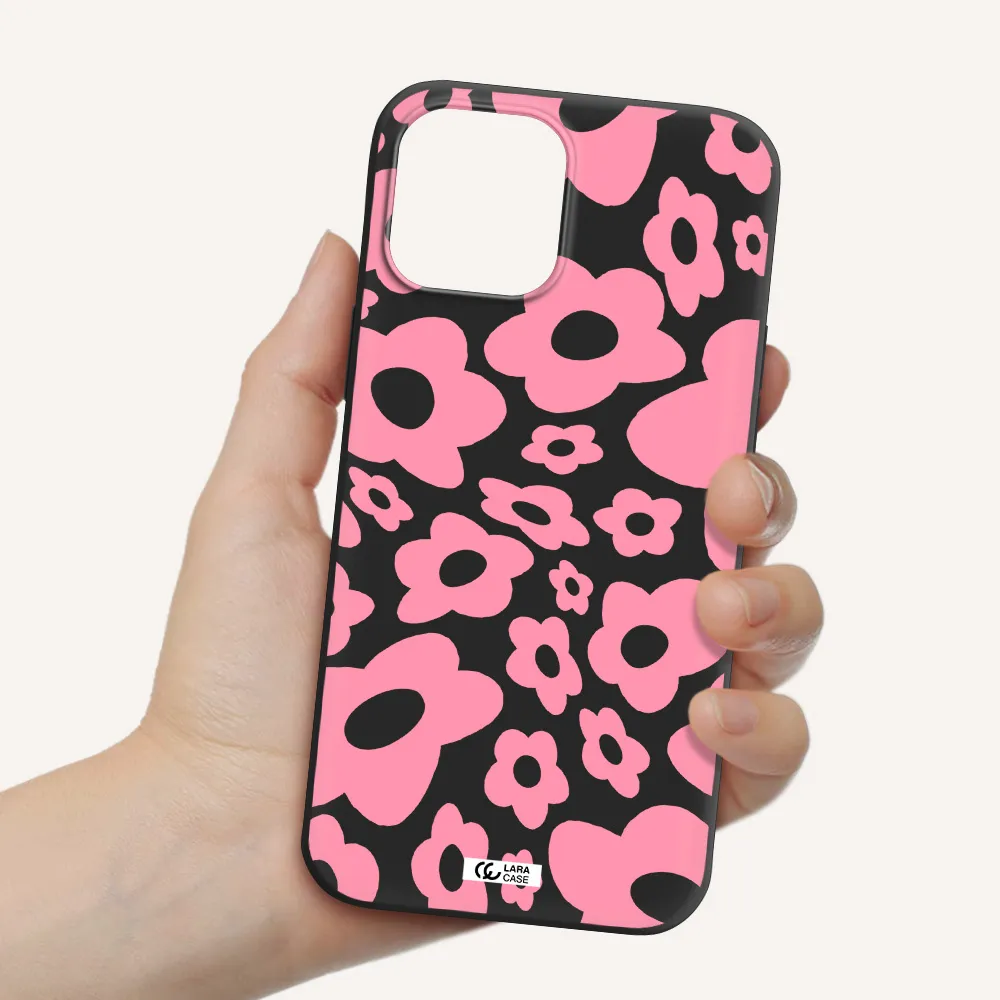 Five Petal Pink Flower Apple iPhone 12 pro Silicone black Case