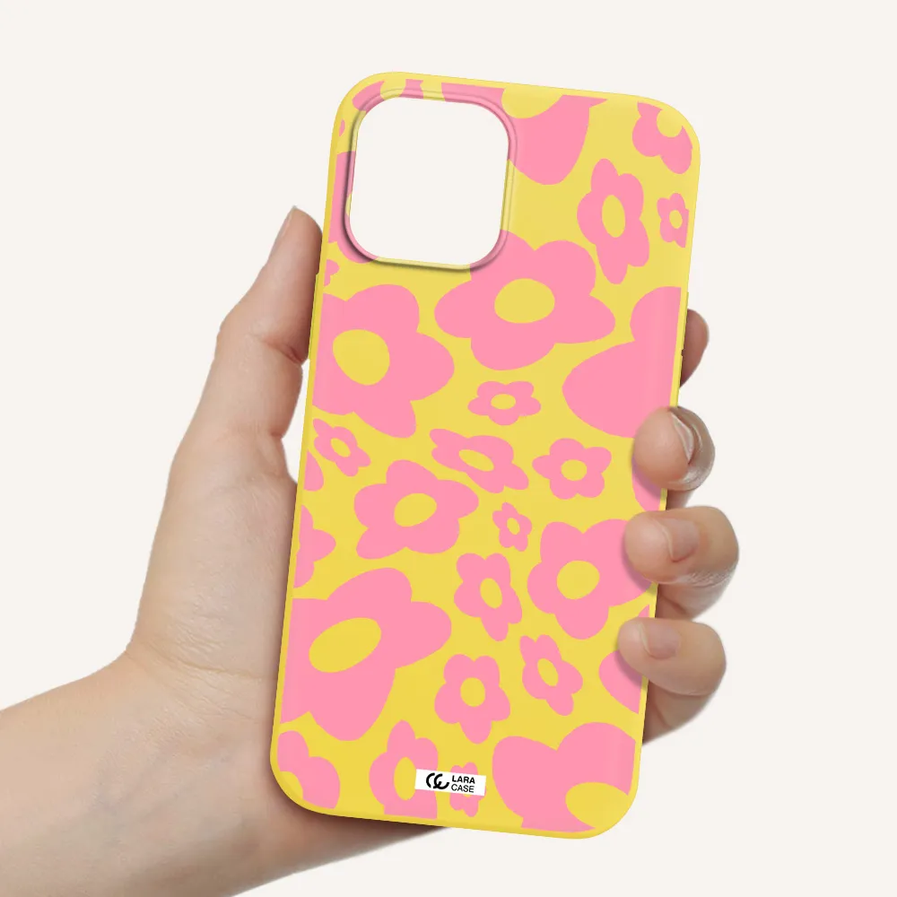 Five Petal Pink Flower Apple iPhone 12 pro Silicone canary yellow Case