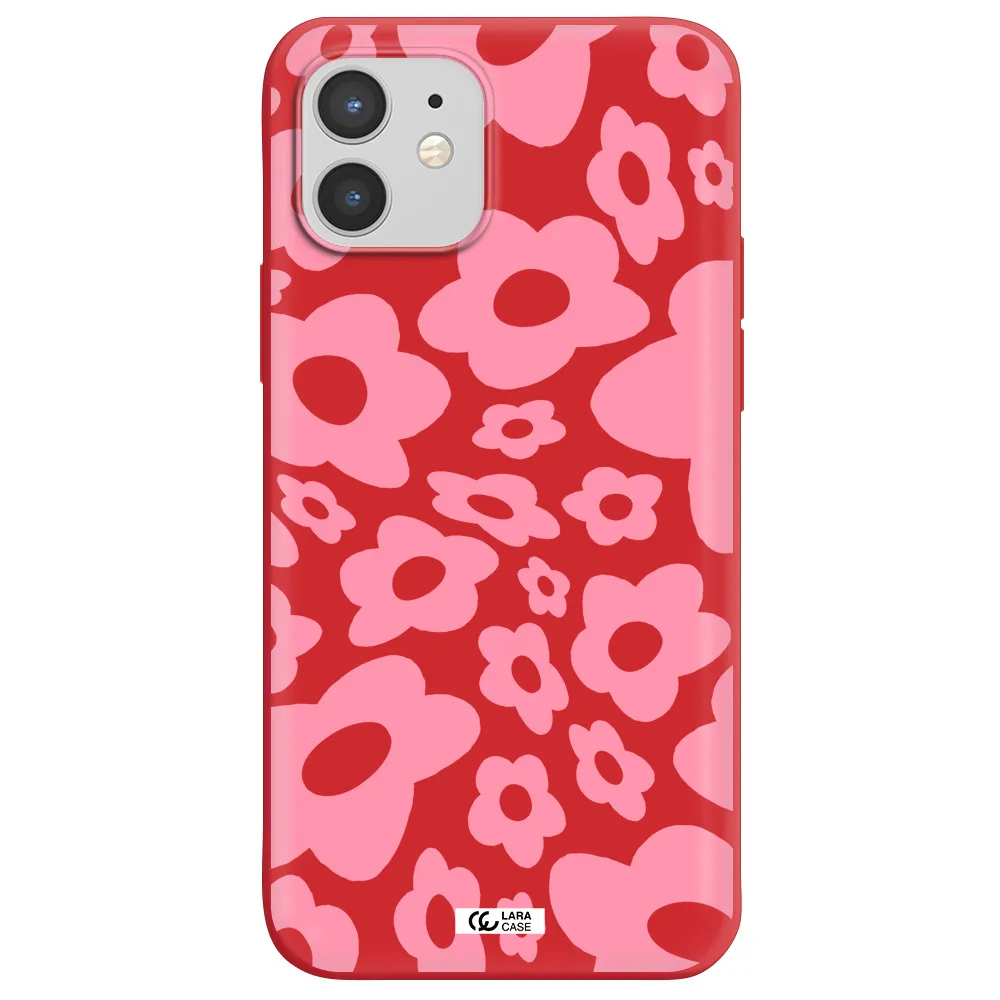 Five Petal Pink Flower Apple iPhone 12 Silicone Imperial Red Case
