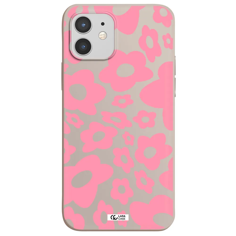 Five Petal Pink Flower Apple iPhone 12 Silicone Stone Case