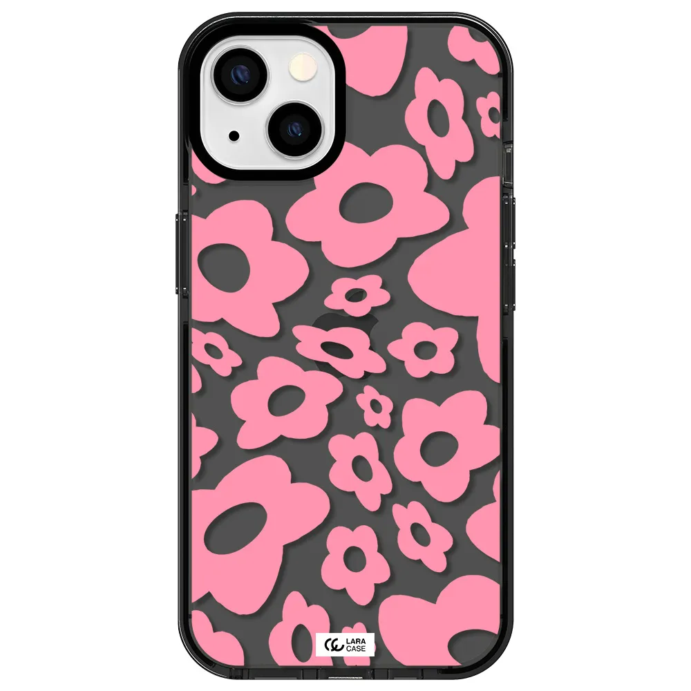 Five Petal Pink Flower Apple iPhone 13 impact Smoke Black Case