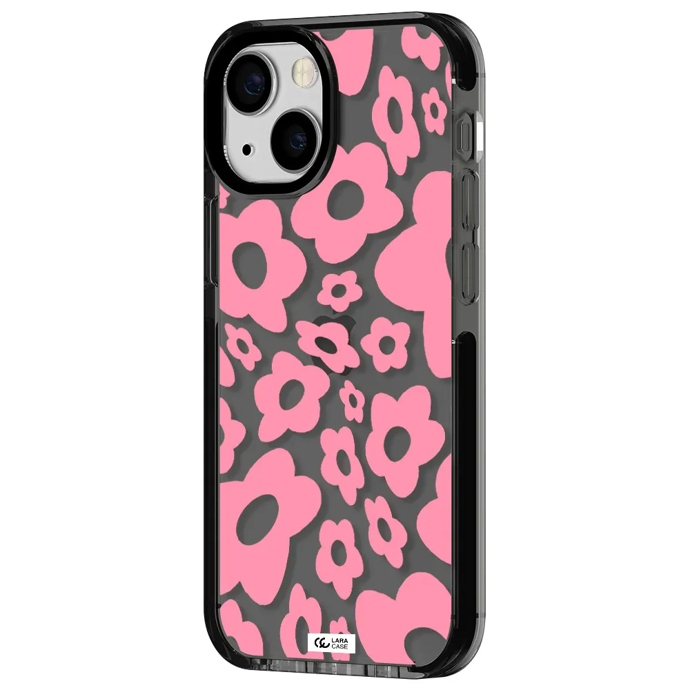 Five Petal Pink Flower Apple iPhone 13 mini impact Smoke Black Case