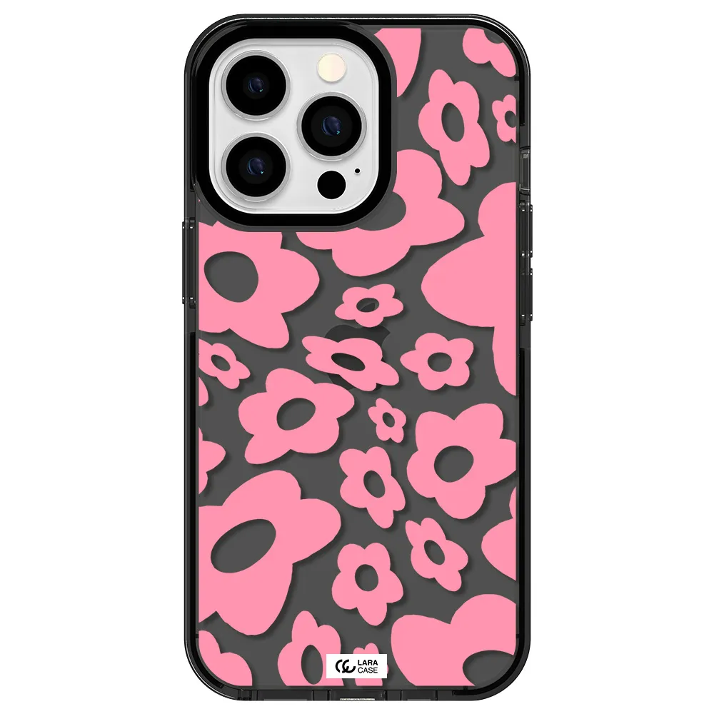 Five Petal Pink Flower Apple iPhone 13 Pro impact Smoke Black Case