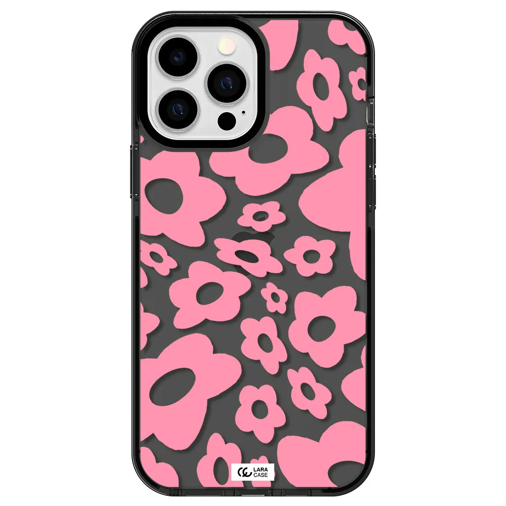 Five Petal Pink Flower Apple iPhone 13 Pro Max impact Smoke Black Case
