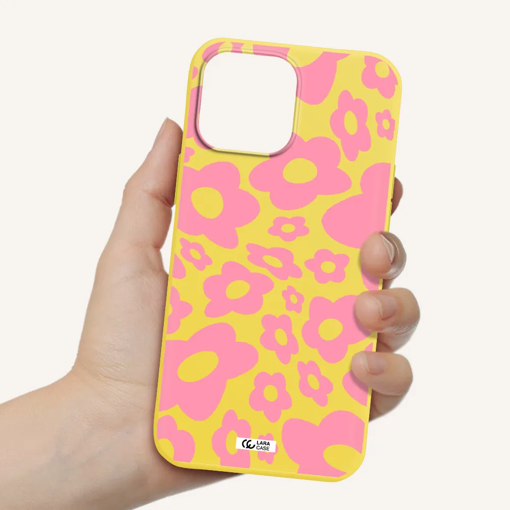 Five Petal Pink Flower Apple iPhone 13 Pro Max Silicone canary yellow Case