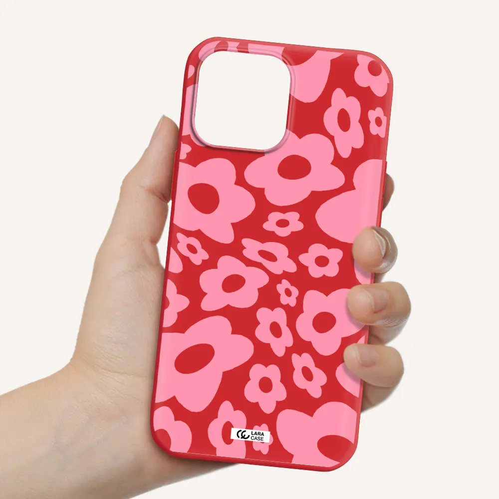Five Petal Pink Flower Apple iPhone 13 Pro Silicone Imperial Red Case