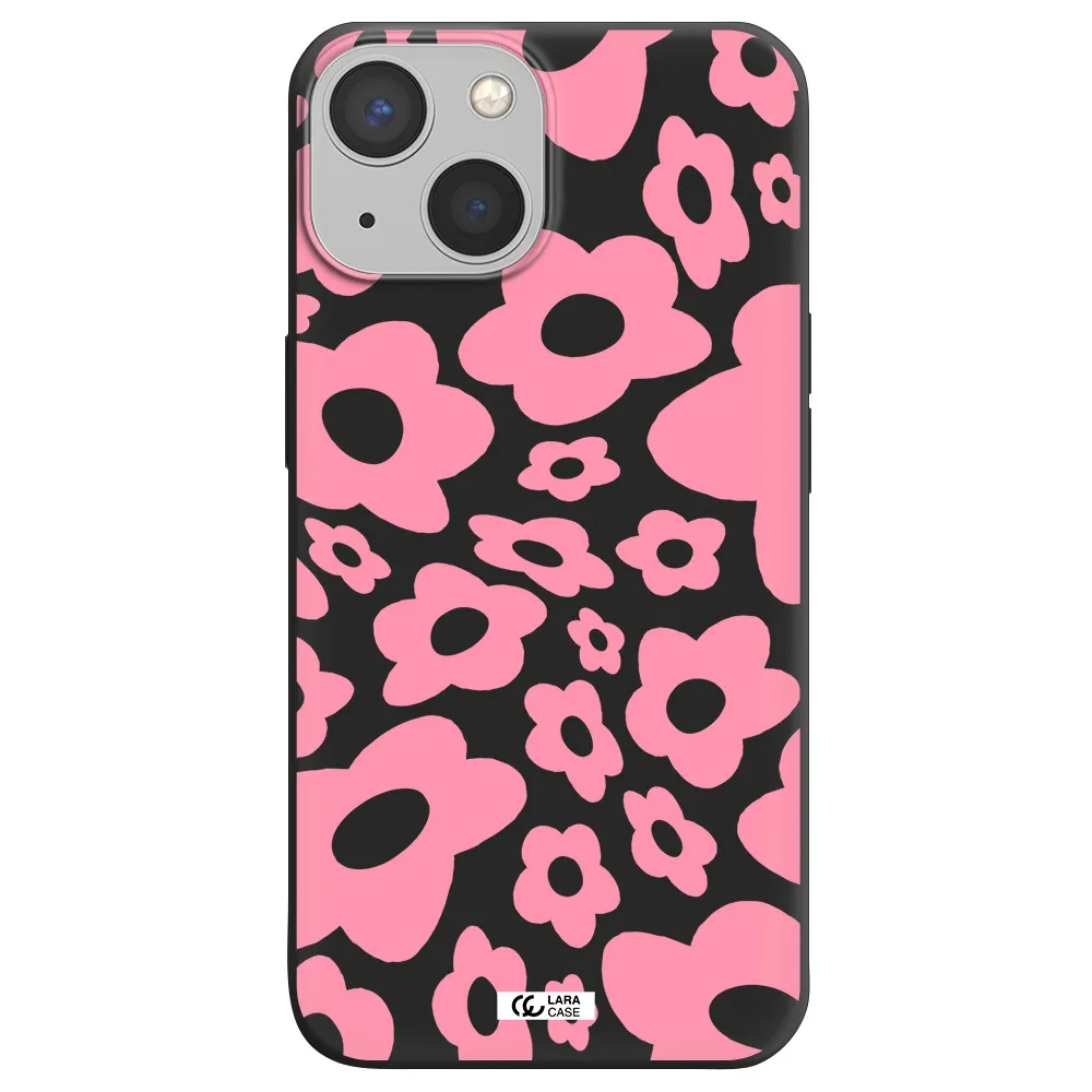 Five Petal Pink Flower Apple iPhone 13 Silicone black Case