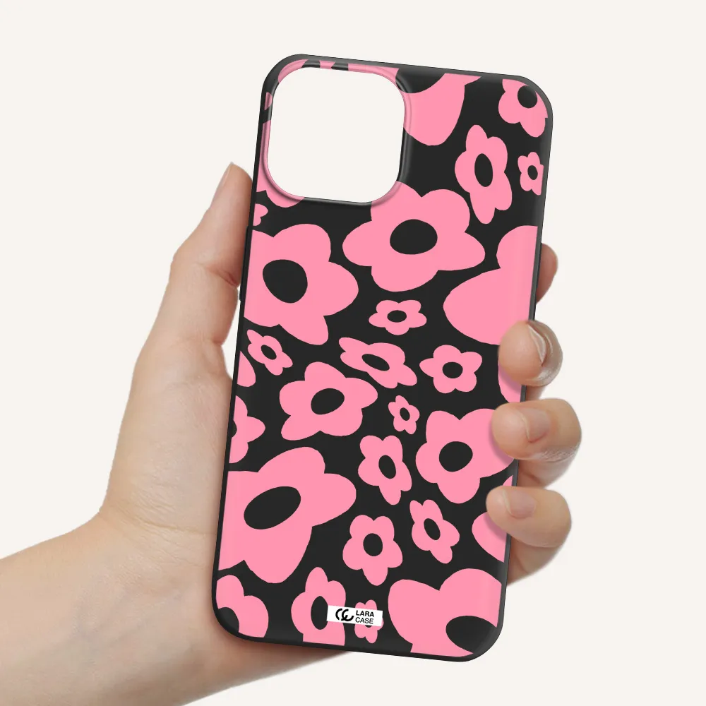 Five Petal Pink Flower Apple iPhone 13 Silicone black Case