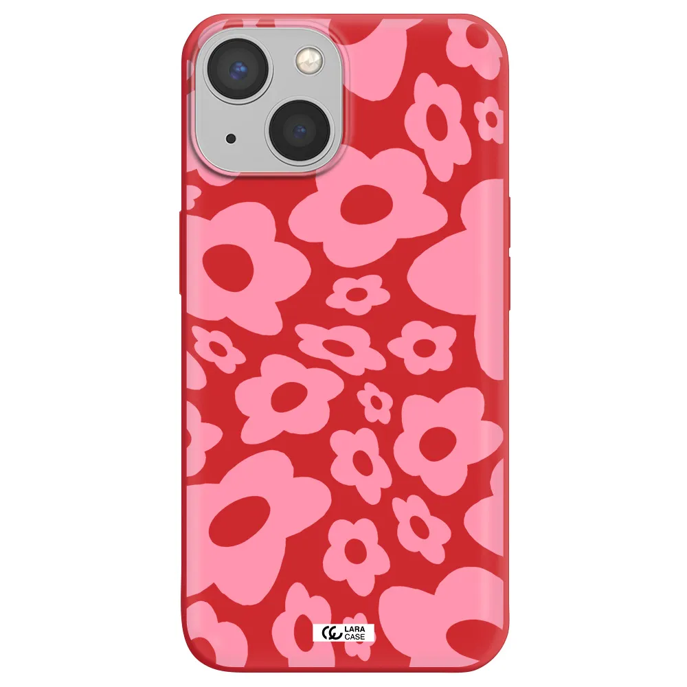 Five Petal Pink Flower Apple iPhone 13 Silicone Imperial Red Case