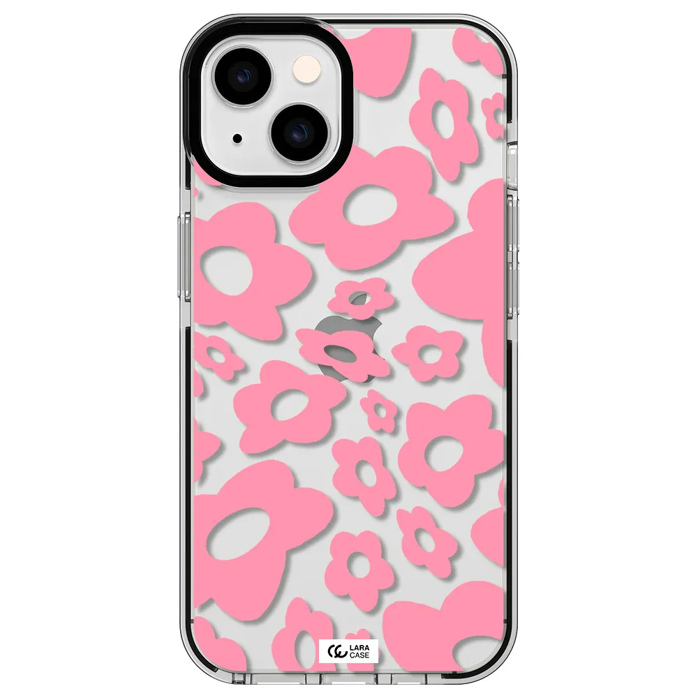 Five Petal Pink Flower Apple iPhone 14 impact black border Case