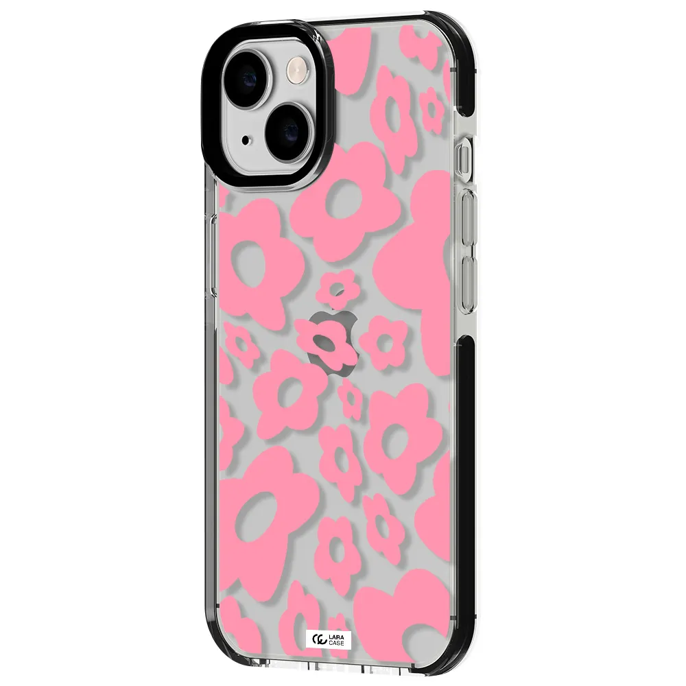 Five Petal Pink Flower Apple iPhone 14 impact black border Case