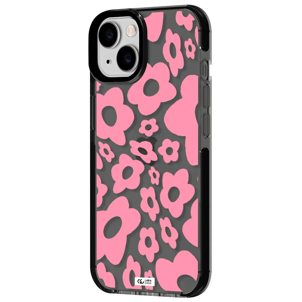 Five Petal Pink Flower Apple iPhone 14 impact Smoke Black Case