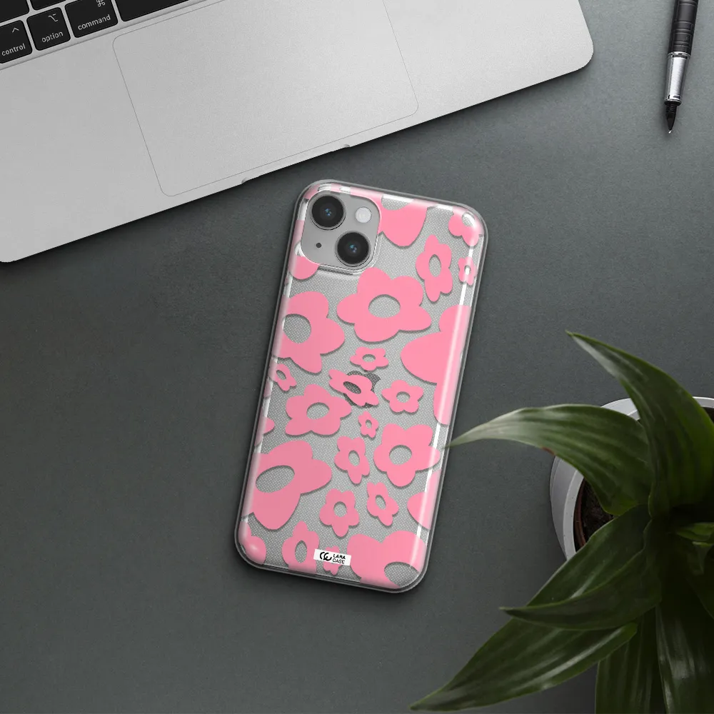 Five Petal Pink Flower Apple iPhone 14 plus Clear TPU Case