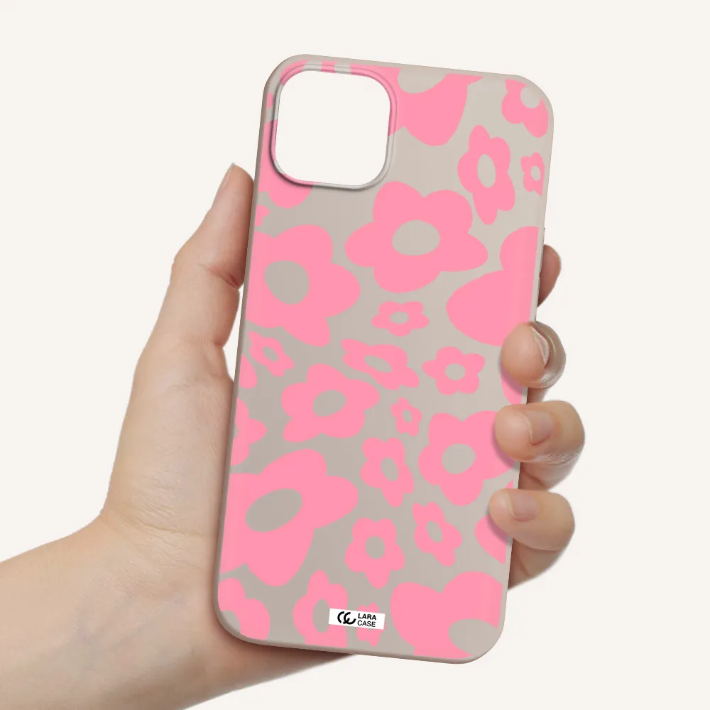Five Petal Pink Flower Apple iPhone 14 plus Silicone Stone Case