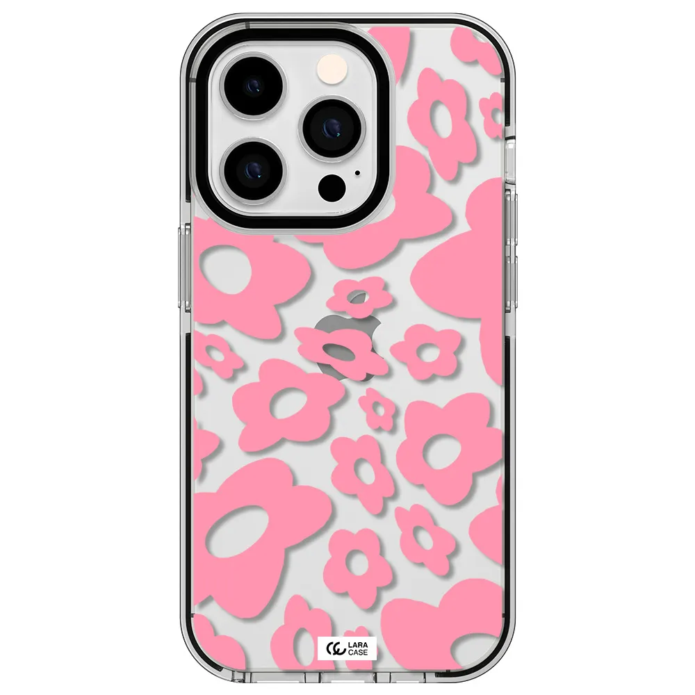 Five Petal Pink Flower Apple iPhone 14 pro impact black border Case