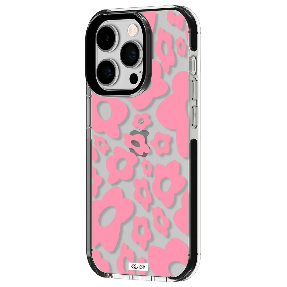 Five Petal Pink Flower Apple iPhone 14 pro impact black border Case