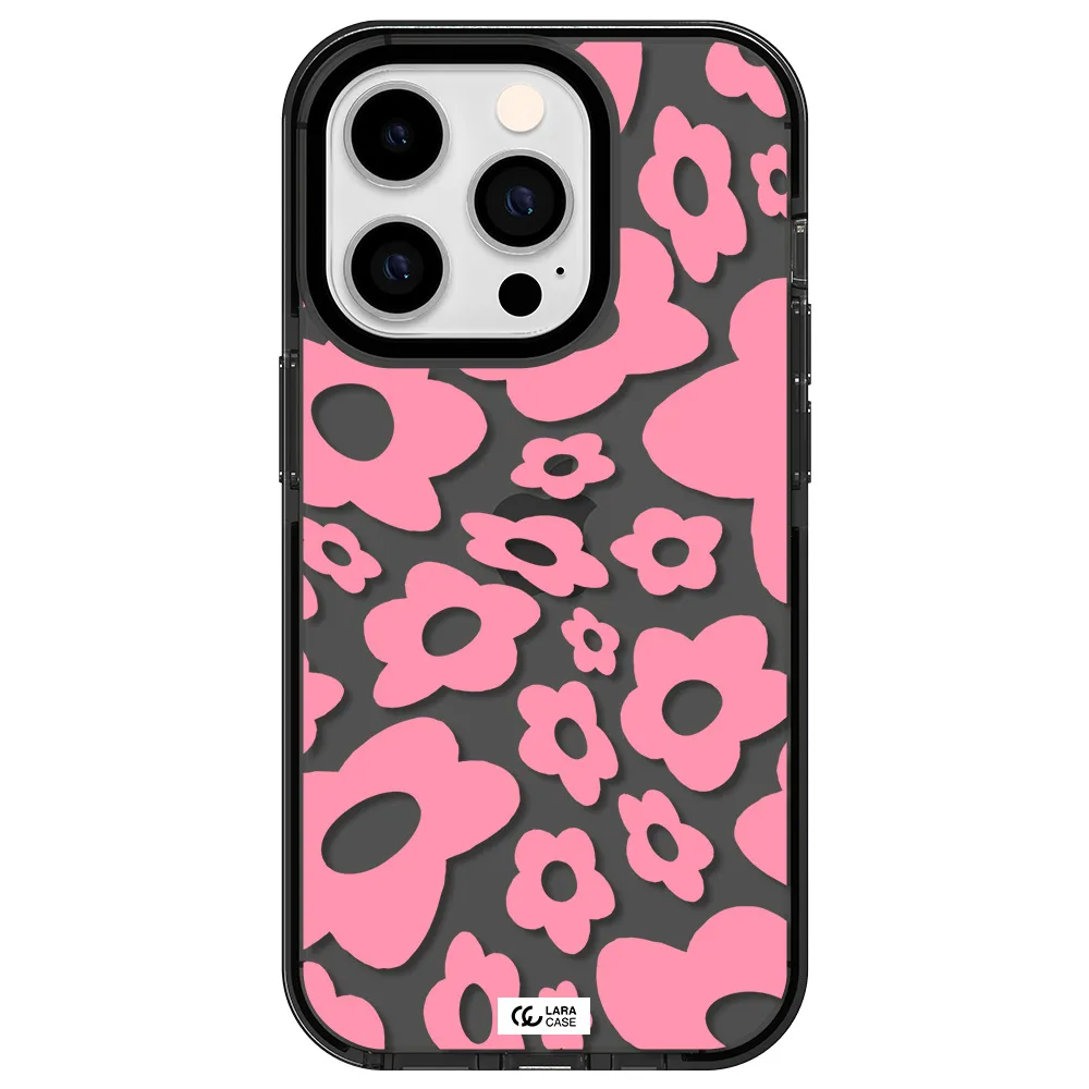 Five Petal Pink Flower Apple iPhone 14 pro impact Smoke Black Case
