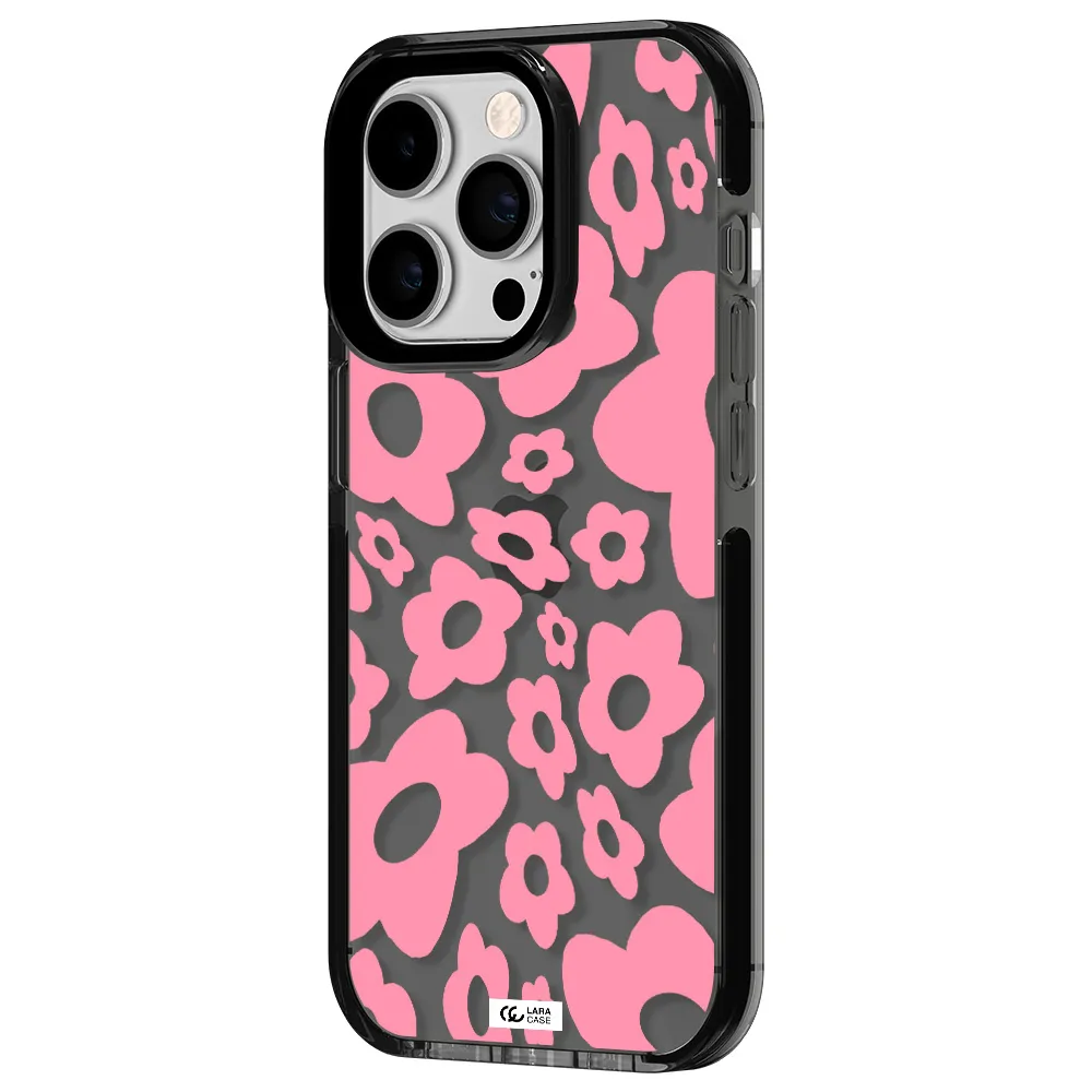 Five Petal Pink Flower Apple iPhone 14 pro impact Smoke Black Case