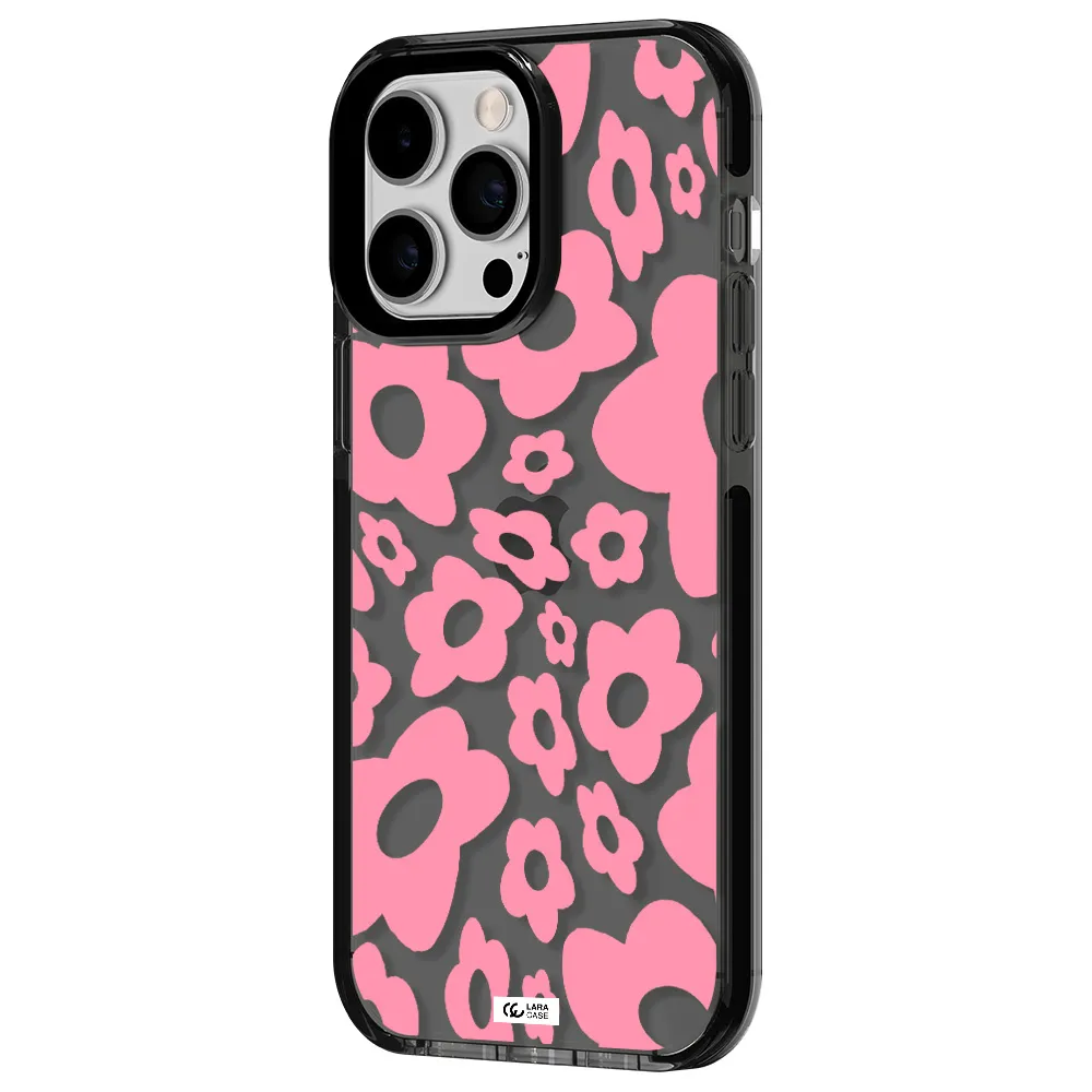 Five Petal Pink Flower Apple iPhone 14 pro max impact Smoke Black Case