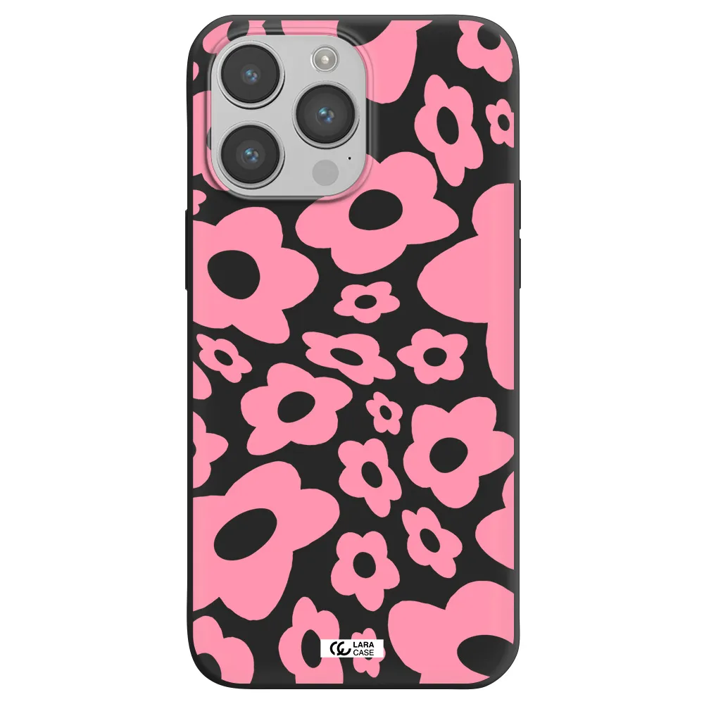 Five Petal Pink Flower Apple iPhone 14 pro Silicone black Case