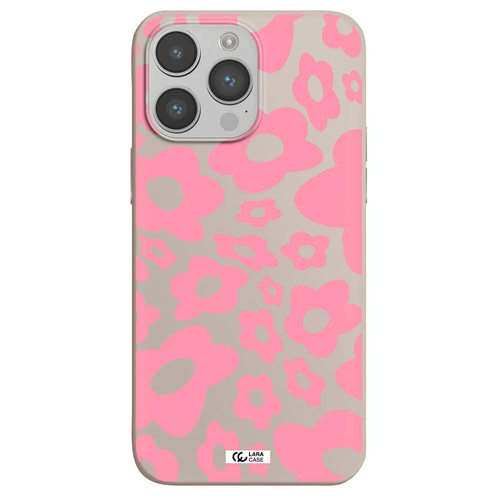 Five Petal Pink Flower Apple iPhone 14 pro Silicone Stone Case
