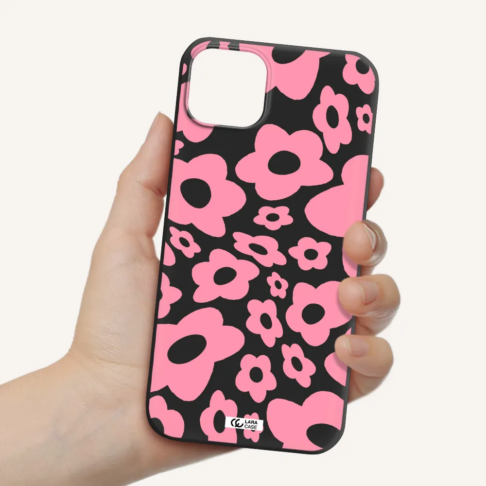 Five Petal Pink Flower Apple iPhone 14 Silicone black Case