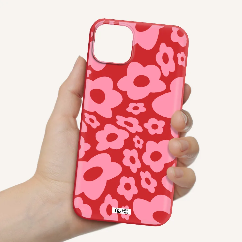 Five Petal Pink Flower Apple iPhone 14 Silicone Imperial Red Case