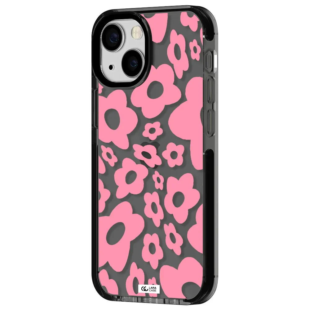 Five Petal Pink Flower Apple iPhone 15 impact Smoke Black Case