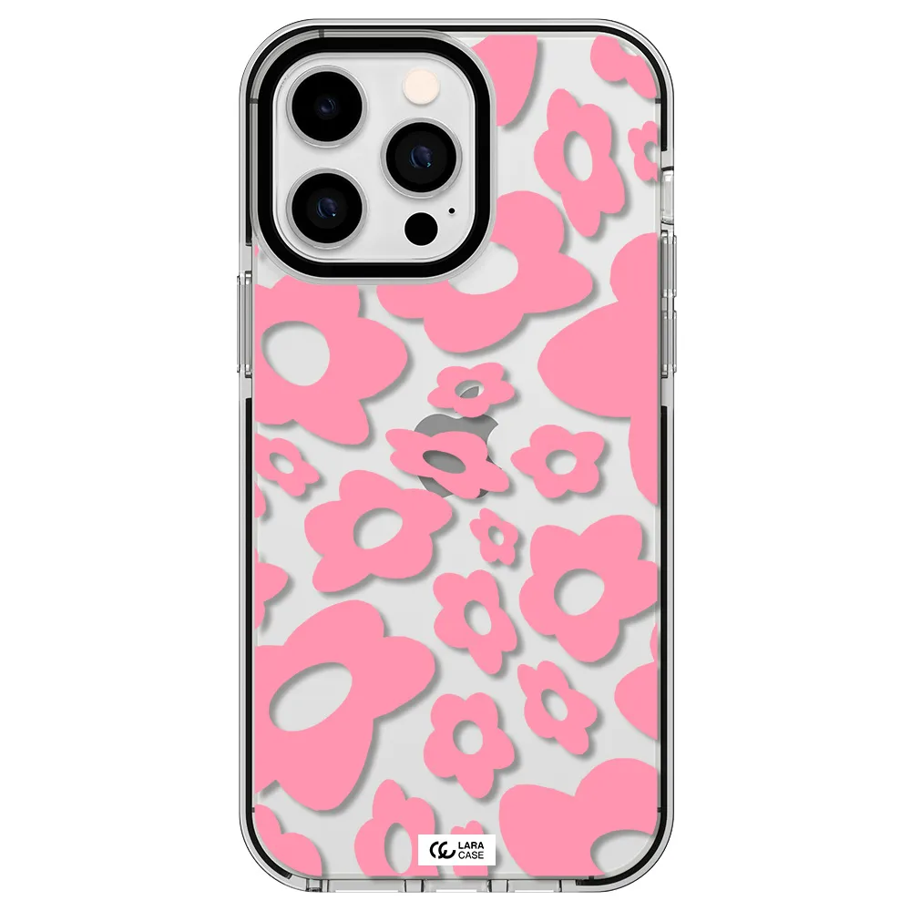 Five Petal Pink Flower Apple iPhone 15 Pro Max impact black border Case