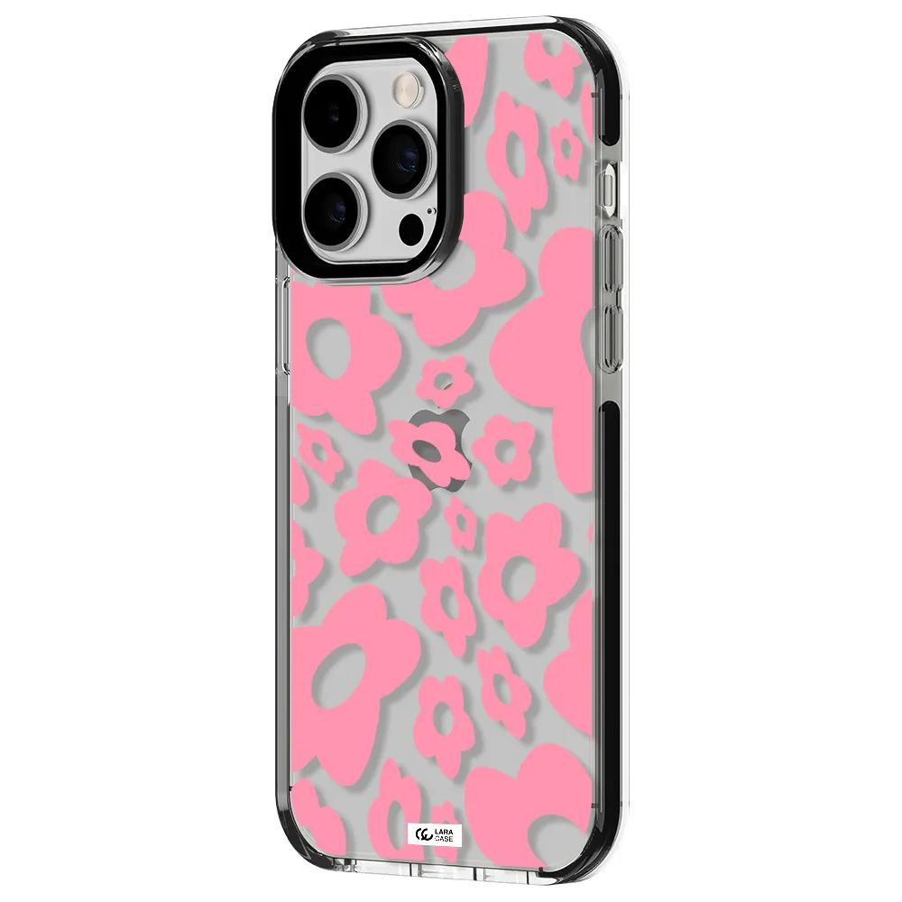 Five Petal Pink Flower Apple iPhone 15 Pro Max impact black border Case