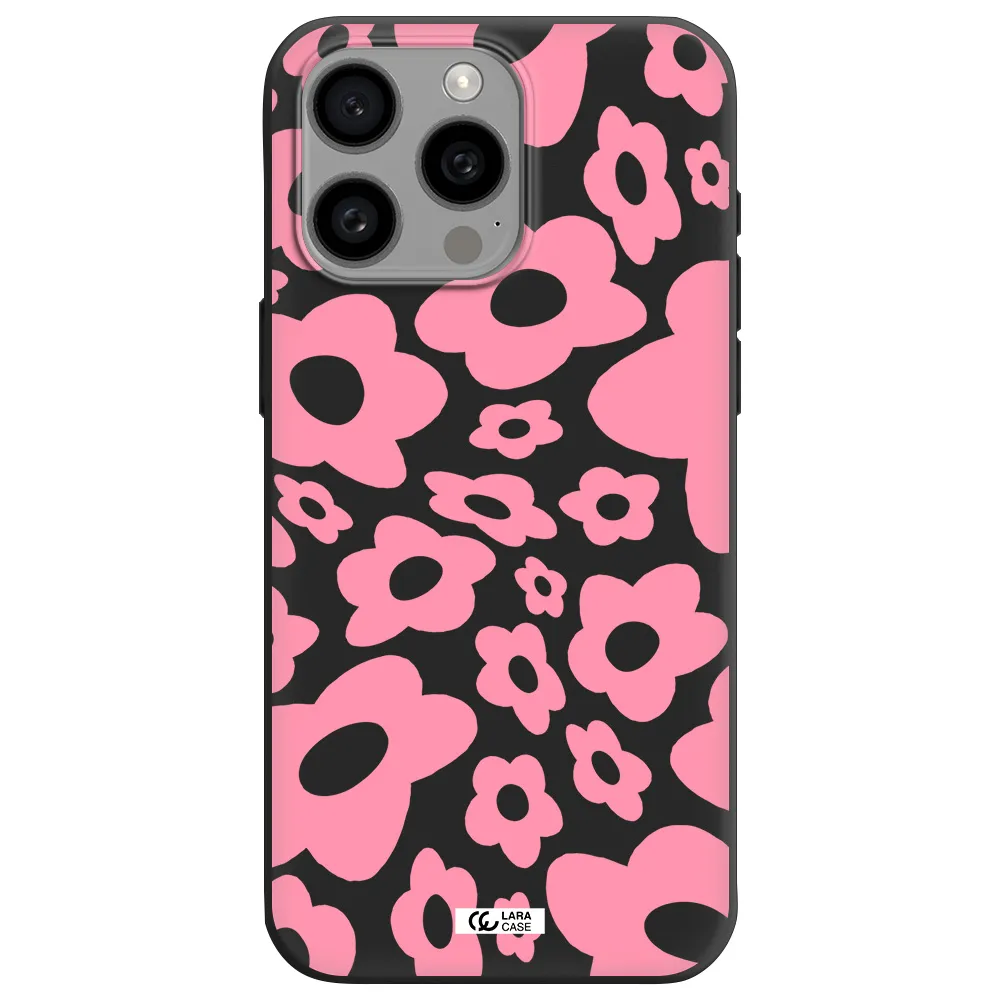Five Petal Pink Flower Apple Iphone 15 Pro max Silicone black Case