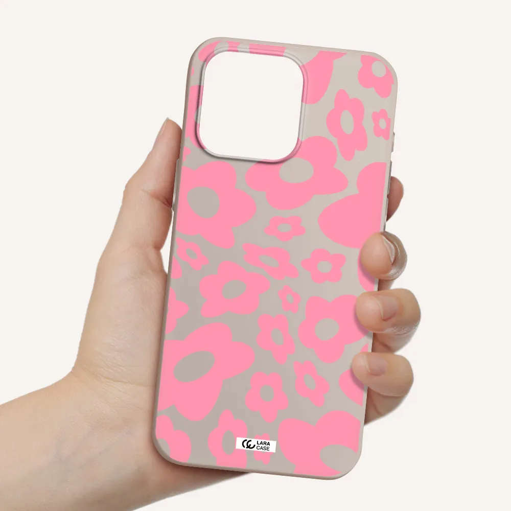 Five Petal Pink Flower Apple Iphone 15 Pro max Silicone Stone Case
