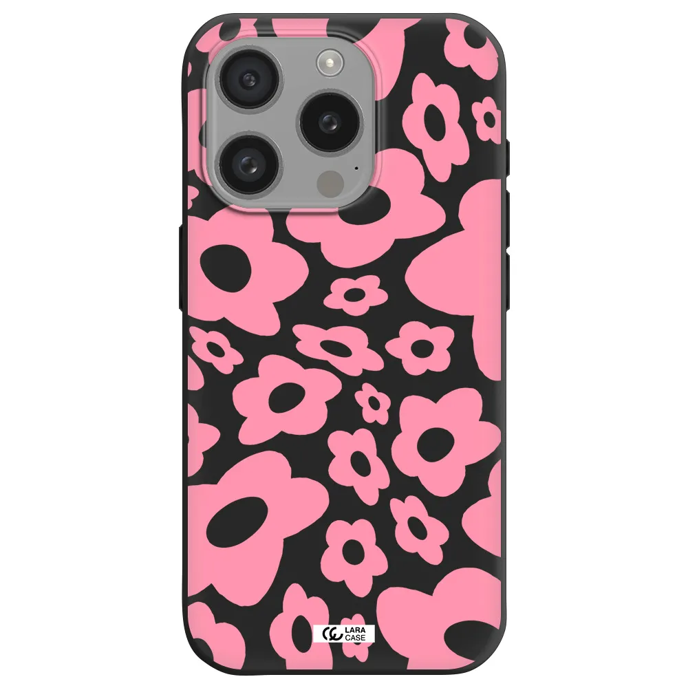 Five Petal Pink Flower Apple Iphone 15 Pro Silicone Black Case