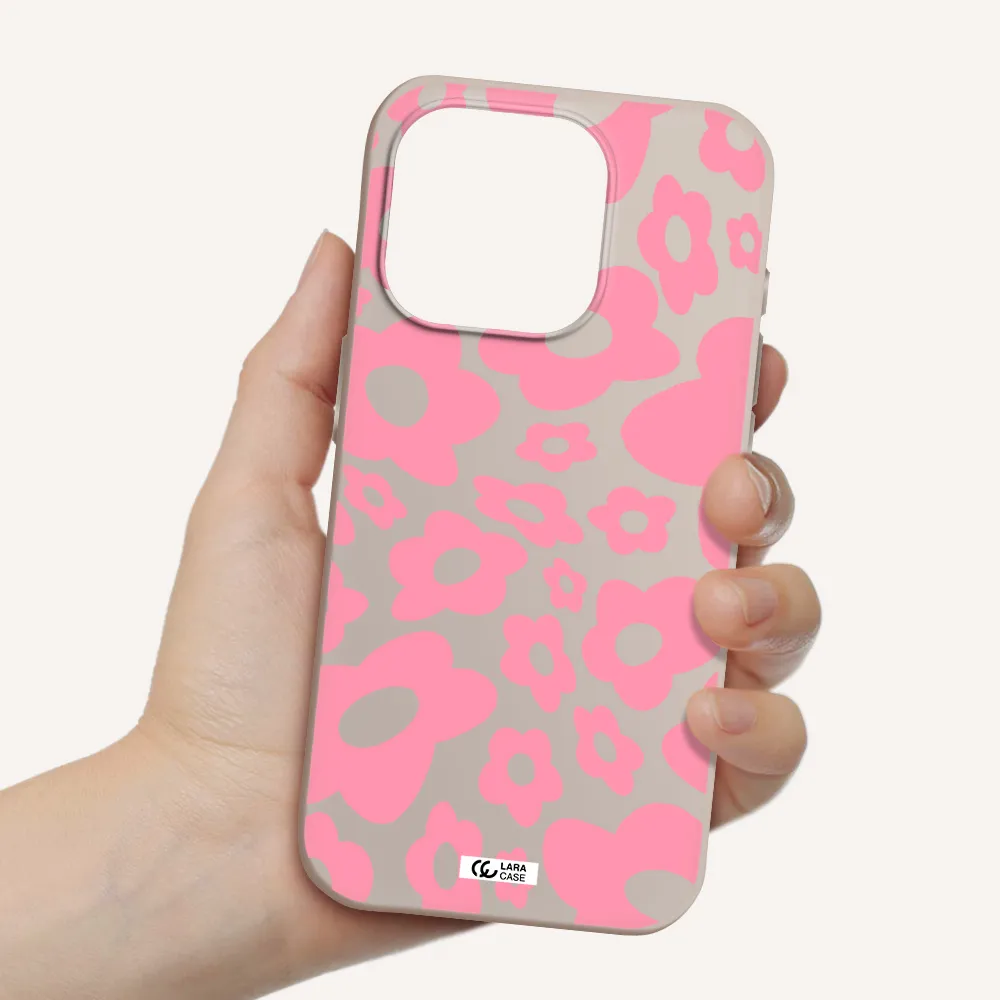 Five Petal Pink Flower Apple Iphone 15 Pro Silicone Stone Case