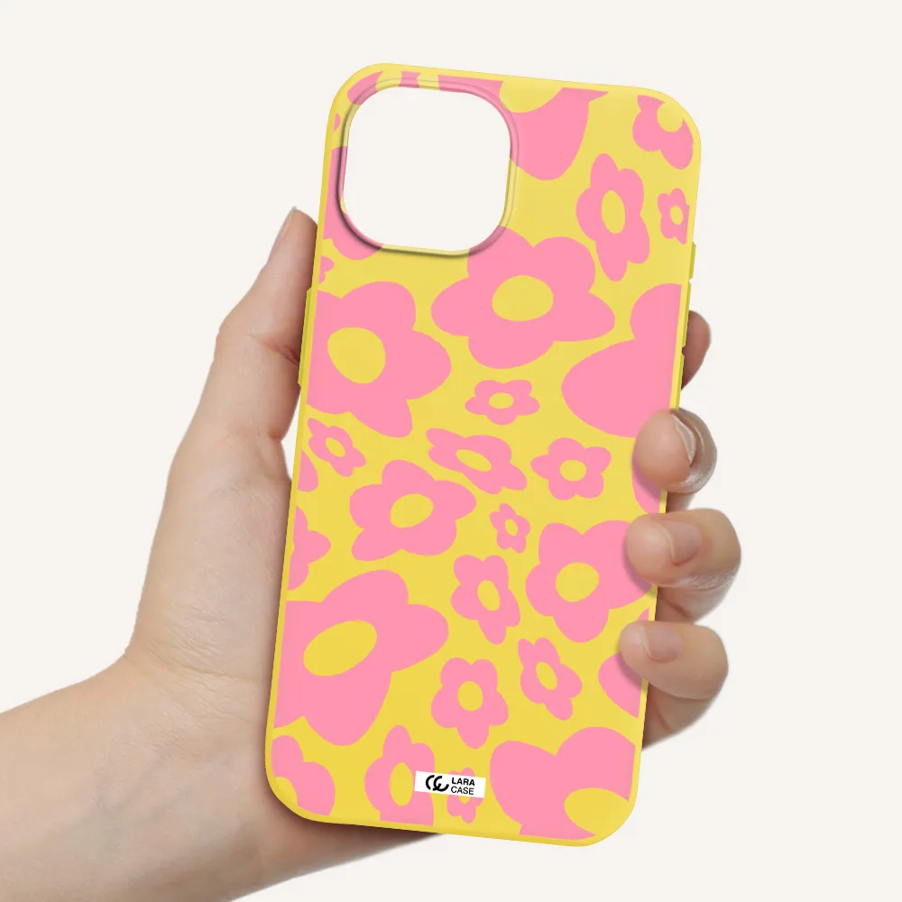 Five Petal Pink Flower Apple iPhone 15 Silicone canary yellow Case