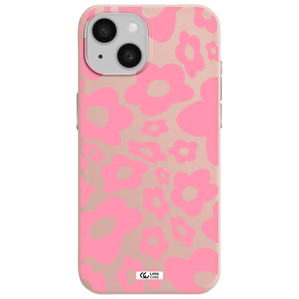 Five Petal Pink Flower Apple Iphone 15 Silicone Pastel Pink Case