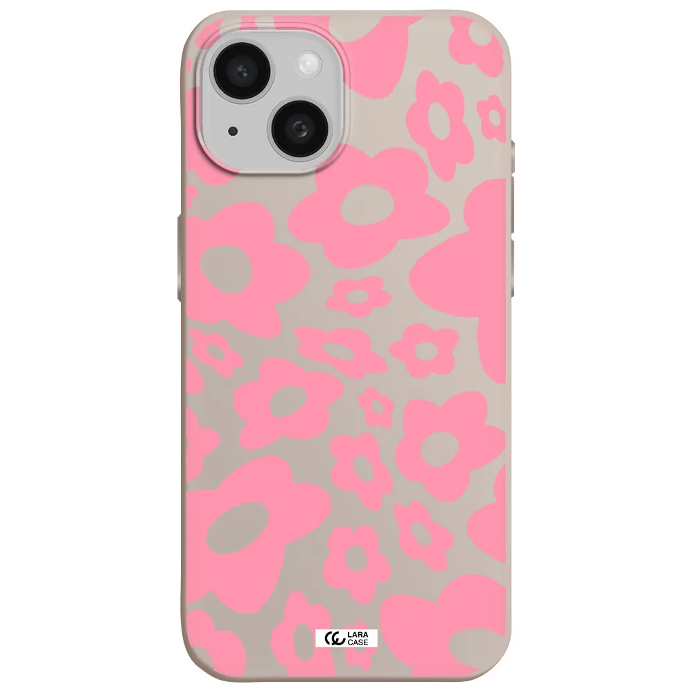 Five Petal Pink Flower Apple iPhone 15 Silicone Stone Case