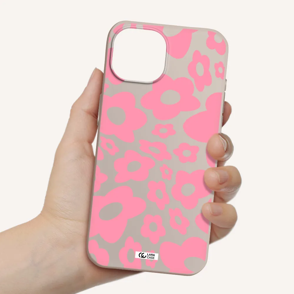 Five Petal Pink Flower Apple iPhone 15 Silicone Stone Case