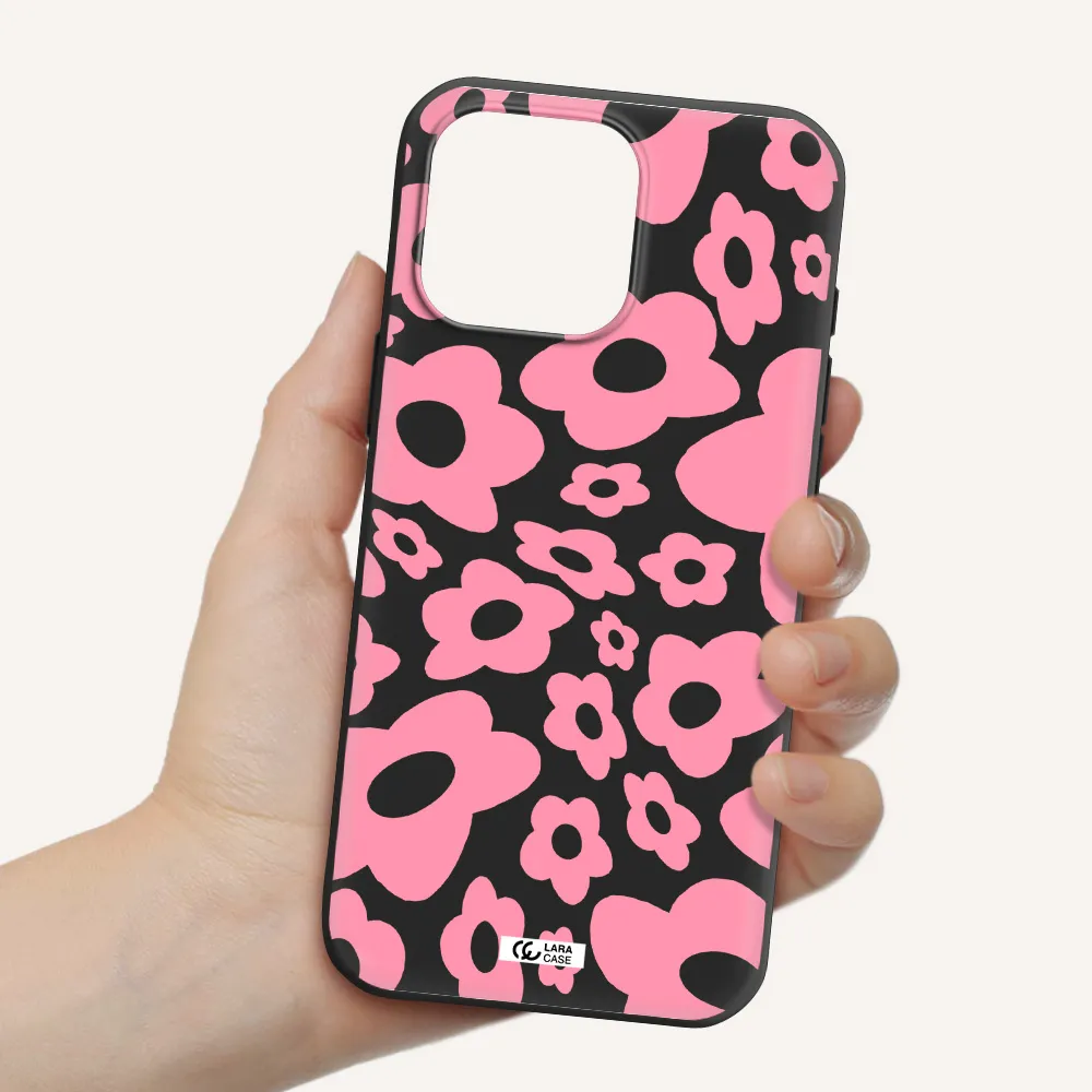 Five Petal Pink Flower Apple Iphone 16 Pro Max Silicone Black Case