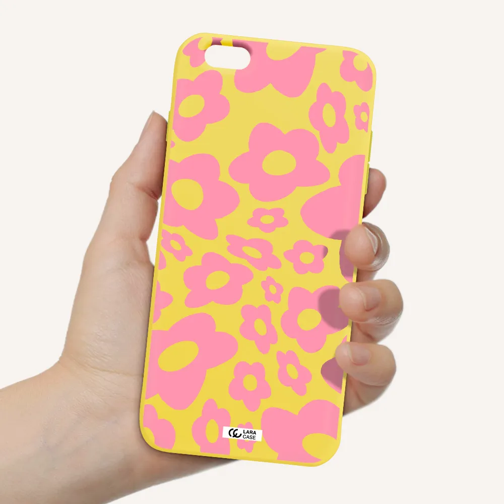 Five Petal Pink Flower Apple iPhone 6 plus Silicone canary yellow Case