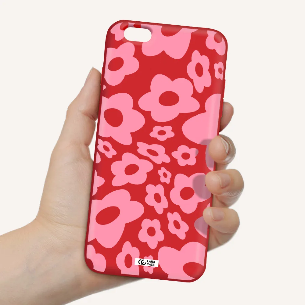 Five Petal Pink Flower Apple iPhone 6 plus Silicone Imperial Red Case