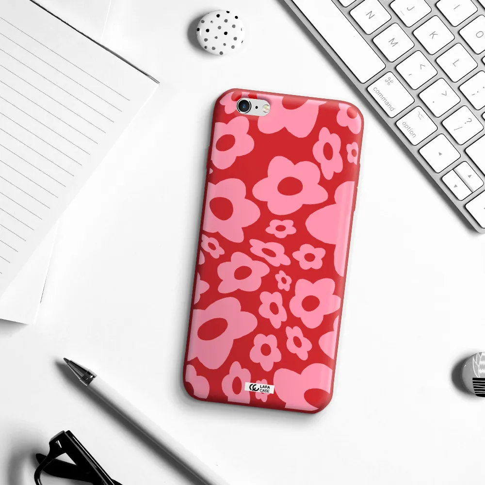 Five Petal Pink Flower Apple iPhone 6 plus Silicone Imperial Red Case