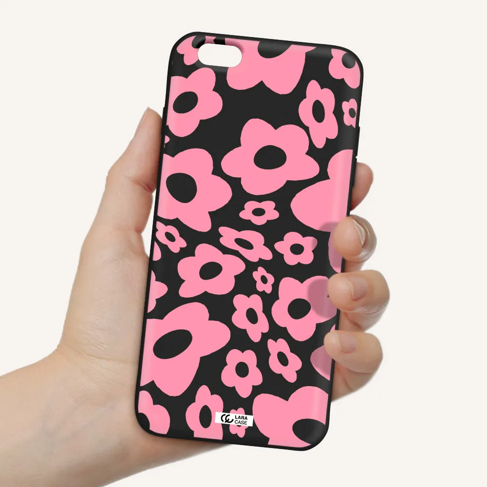 Five Petal Pink Flower Apple iPhone 6 s plus Silicone black Case