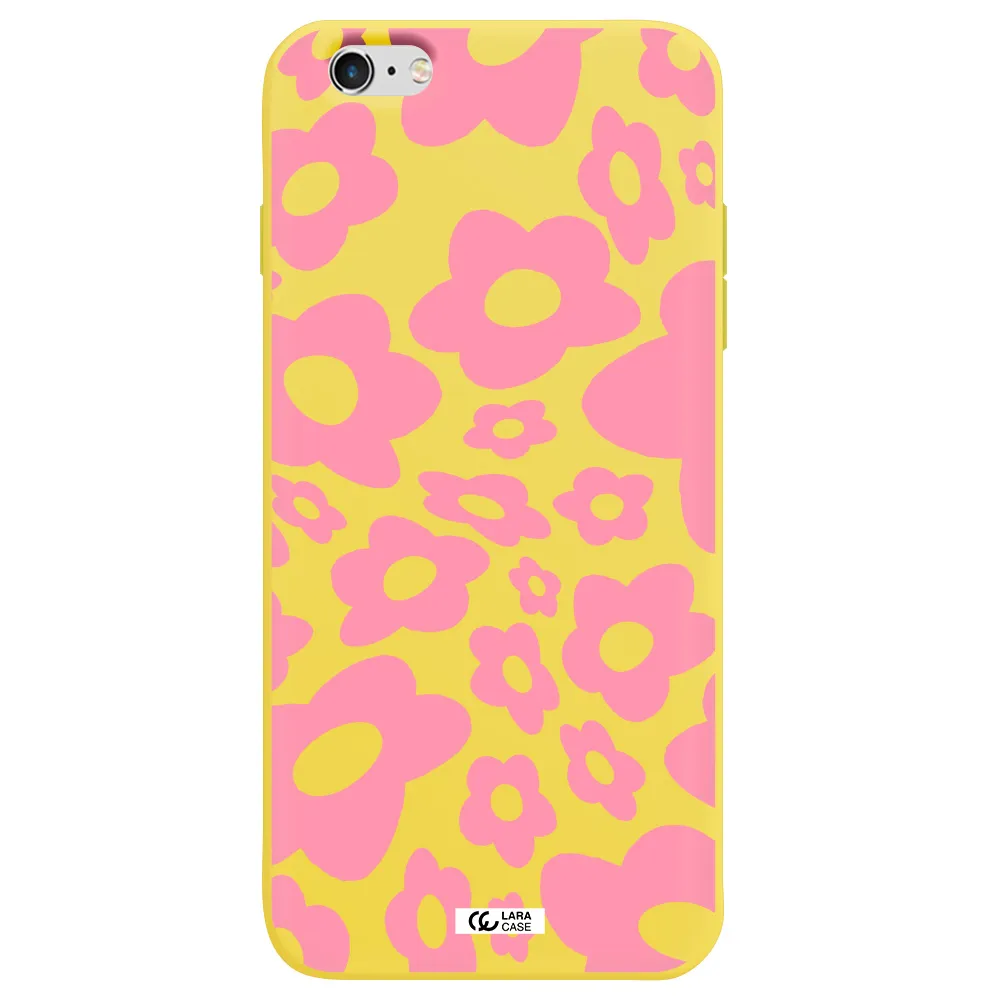 Five Petal Pink Flower Apple iPhone 6 s plus Silicone canary yellow Case